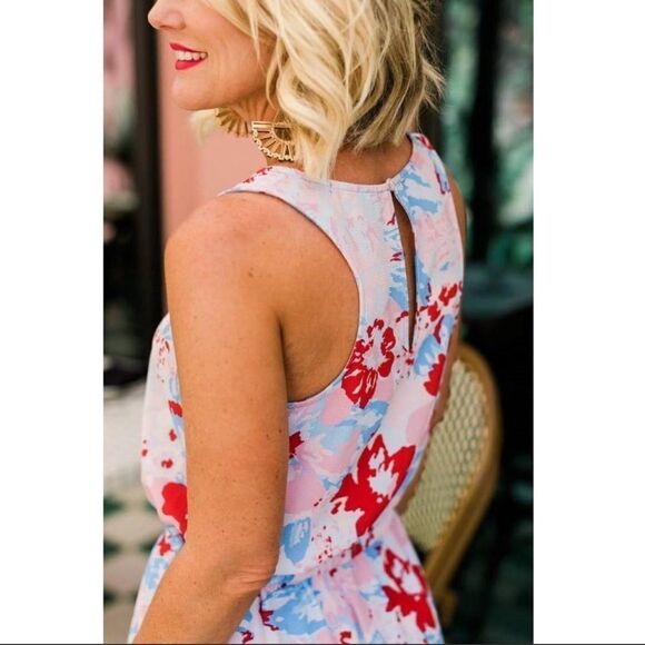 Gibson Floral Pink Blue Woven RomperJumpsuit - Picture 4 of 11